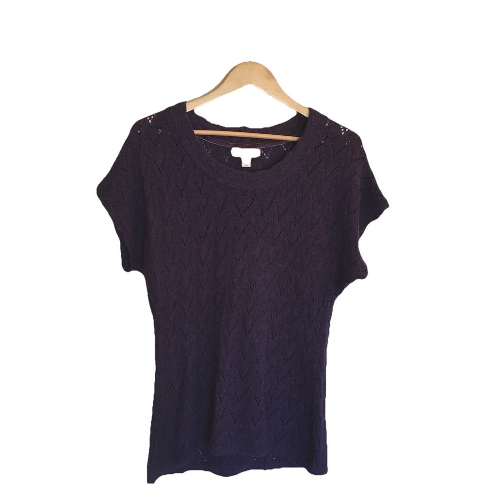Cold Water Creek Purple Knit Short Sleeve Sweater Size Medium